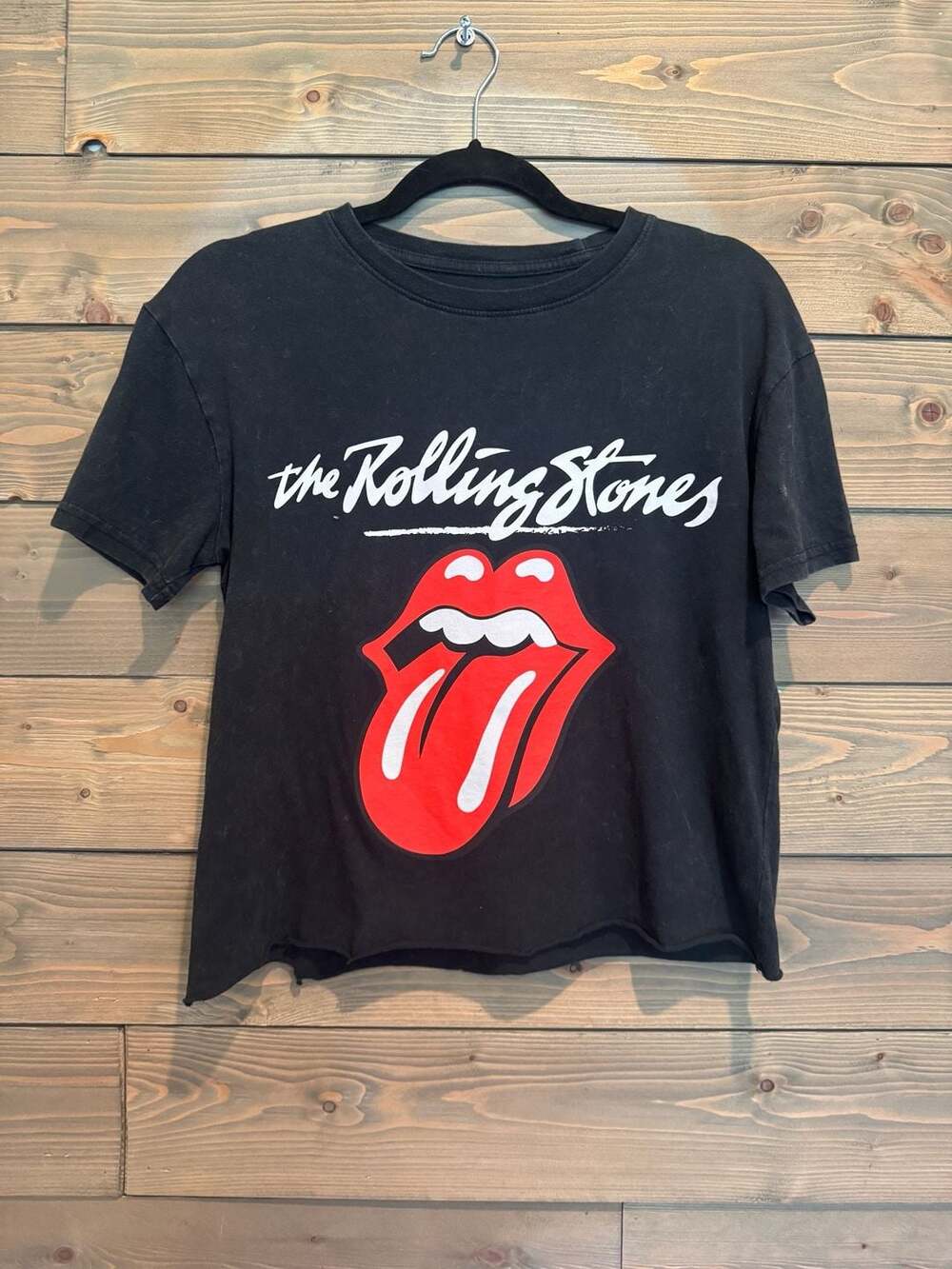 The Rolling Stones Classic Tongue Logo Cropped Graphic T-Shirt Size S